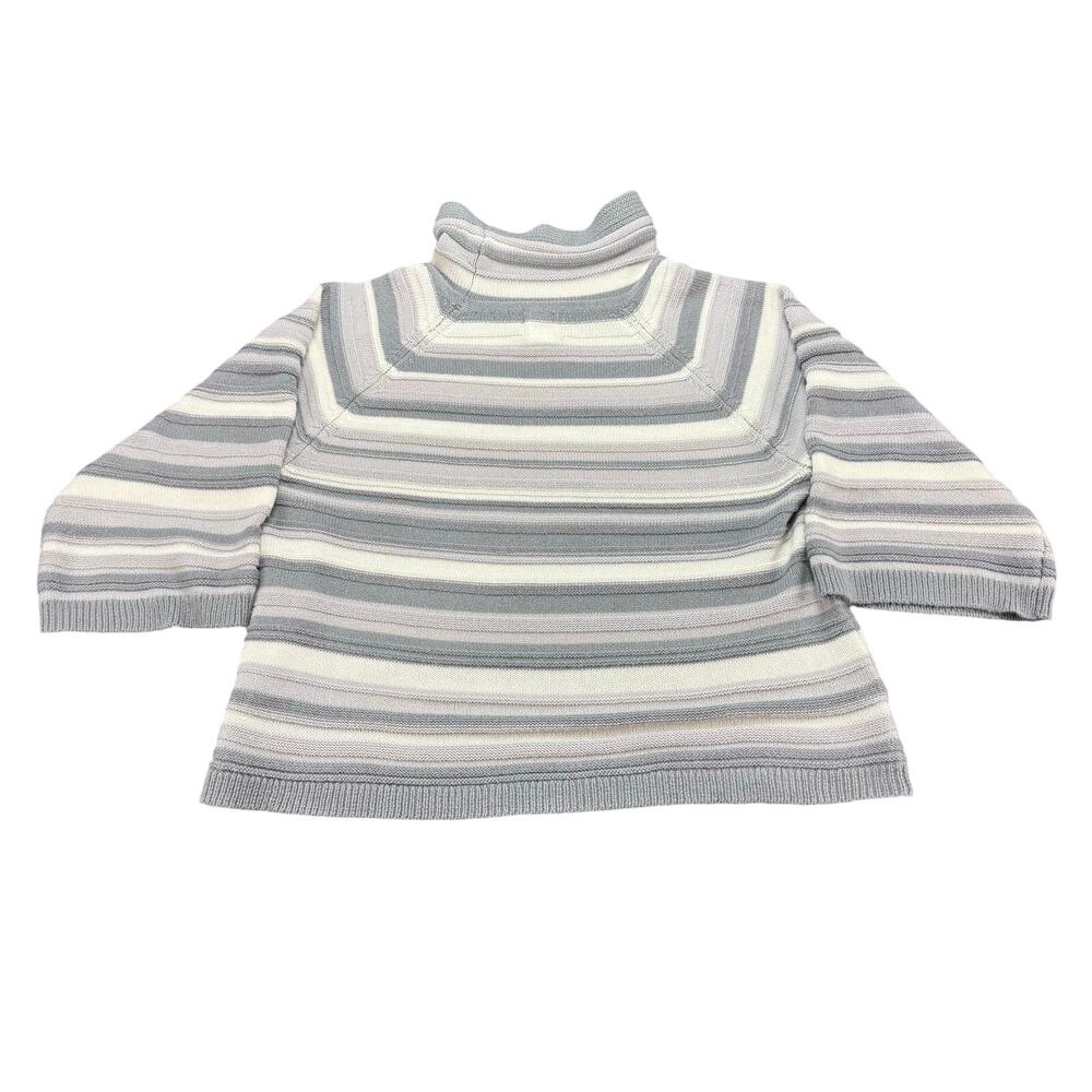 Ruby Rd. Petite‎ Turtle neck Mid-Sleeve Sweater Women's Size PL Gray White Knit